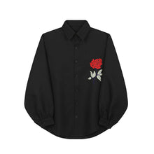 Load image into Gallery viewer, Rose Embroidered Loose Casual Long Sleeve Shirt
