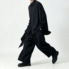 Load image into Gallery viewer, Japanese Draped Asymmetric Hem Long Sleeve Shirt Wide-leg Pants Two-piece Set
