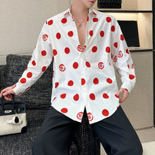 Load image into Gallery viewer, Polka Dot Print Draped Peak Collar Shirt
