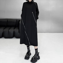 Load image into Gallery viewer, Mid-length High-neck Diagonal Zipper Loose Long Dress

