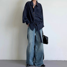 Load image into Gallery viewer, Casual Vertical Striped Loose Belted Shirt
