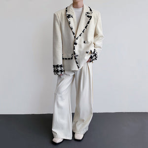Woven Panel Check Double-Breasted Blazer
