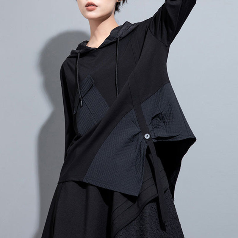 Hooded Lace-up Paneled Shirt