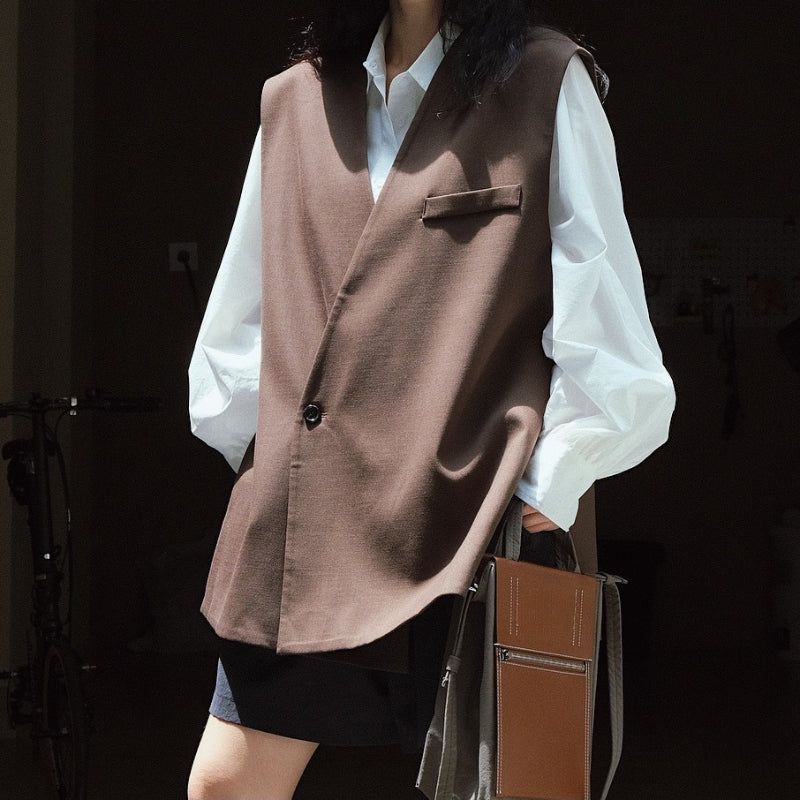 V-neck Oblique Button Loose Suit Vest