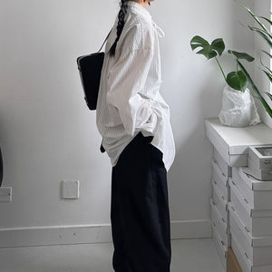 Deconstructed Drawstring Vertical Striped Loose Casual Shirt
