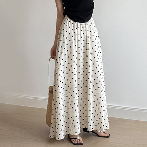 Polka Dot Elastic High Waist A-line Skirt