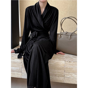 Irregular One-shoulder Waisted Pleated Top Wide-leg Pants Two-piece Set