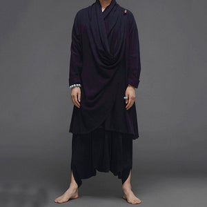 Vintage Cotton and Linen Loose Meditation Cape Jacket Harem Pants Two-piece Set