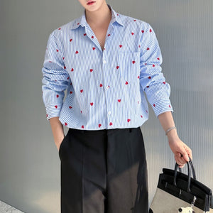 Blue Striped Heart Print Drape Shirt