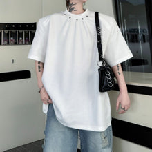 Load image into Gallery viewer, Crew Neck Loose T-shirt with Pleats and Studs
