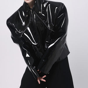 PU Glossy-leather Cropped Jacket