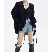 Load image into Gallery viewer, Large Ruffled V-neck And Tie-up Loose Shirt
