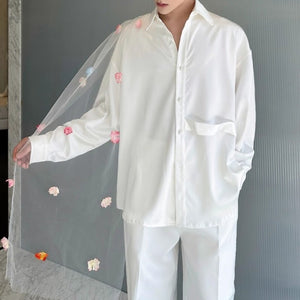 Mesh Patchwork Flower Embellishment Shirt
