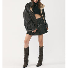 Load image into Gallery viewer, Stand Collar Lamb Wool PU Leather Jacket
