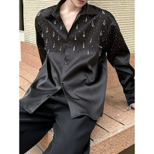 Load image into Gallery viewer, Rhinestone Crystal Pendant Satin Lapel Loose Long Sleeve Shirt
