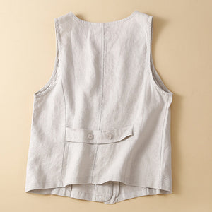 Cotton Linen Vest Sleeveless V-neck Top