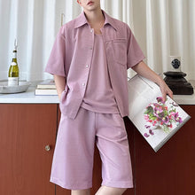 Load image into Gallery viewer, Summer Bright Silk Shirt Vest Shorts Three-piece Suit
