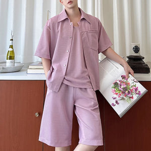 Summer Bright Silk Shirt Vest Shorts Three-piece Suit
