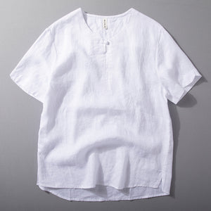 Button Loose Casual Round Neck T-shirt