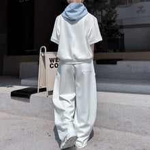 Load image into Gallery viewer, American Casual Contrast Color Stitching Hooded Sweatshirt Wide Leg Trousers Two-piece Set
