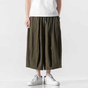 Cotton and Linen Wide Leg Bloomers Cropped Pants
