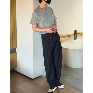 Belt-style Loose Straight-leg Denim Pants