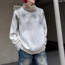 Load image into Gallery viewer, American style Distressed Spray-painted Fur Collar Sweater
