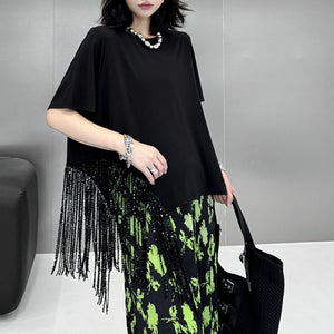 Heavy Tassel Round Neck Loose T-Shirt