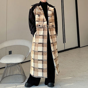 Winter Retro Plaid Patchwork Woolen Coat