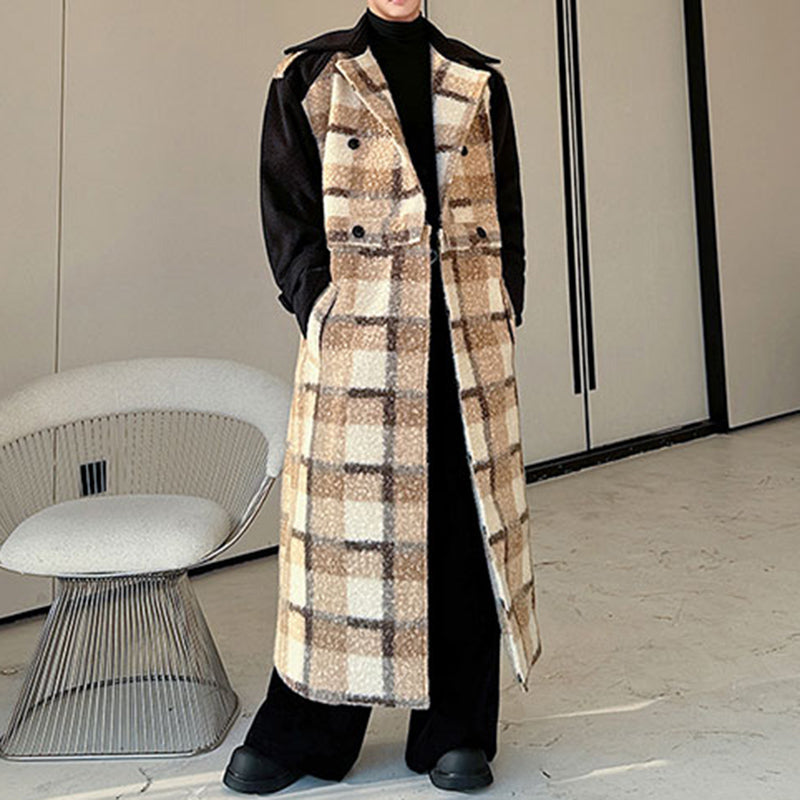 Winter Retro Plaid Patchwork Woolen Coat
