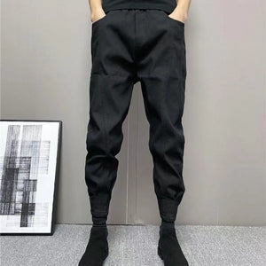 Casual Denim Cuff Washed Stretch Trousers