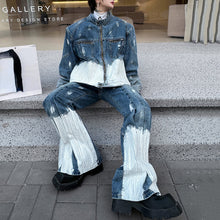 Load image into Gallery viewer, Zippered Casual Denim Jacket Loose Two-piece Set
