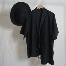 Load image into Gallery viewer, Vintage Cross Neck Bow Short Sleeve Shirt
