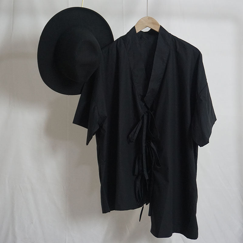 Vintage Cross Neck Bow Short Sleeve Shirt