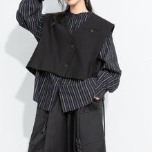Load image into Gallery viewer, Women's Cropped V Neck Suit Vest Striped Lantern Sleeve Shirt Layered Two-piece Set

