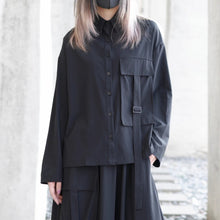 Load image into Gallery viewer, Loose Black Long-sleeved Shirt and Skirt Two-piece Suit
