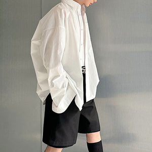 Loose Peak Collar Solid Color Oversized Shirt