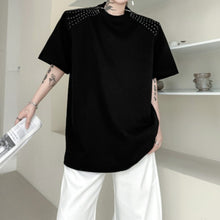 Load image into Gallery viewer, Round Neck Hand-beaded Zipper Embellished Loose T-shirt
