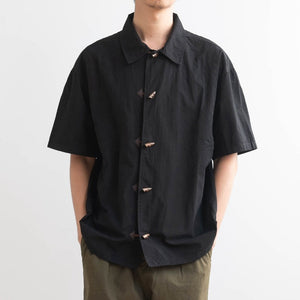 Cotton Japanese Retro Wooden Horn Button Shirt