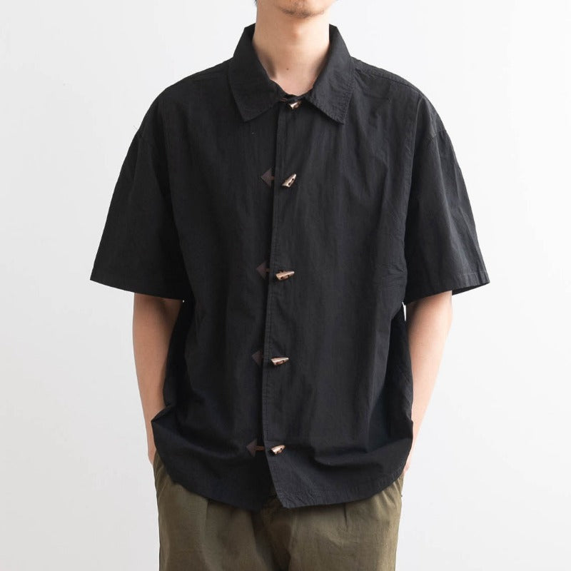 Cotton Japanese Retro Wooden Horn Button Shirt