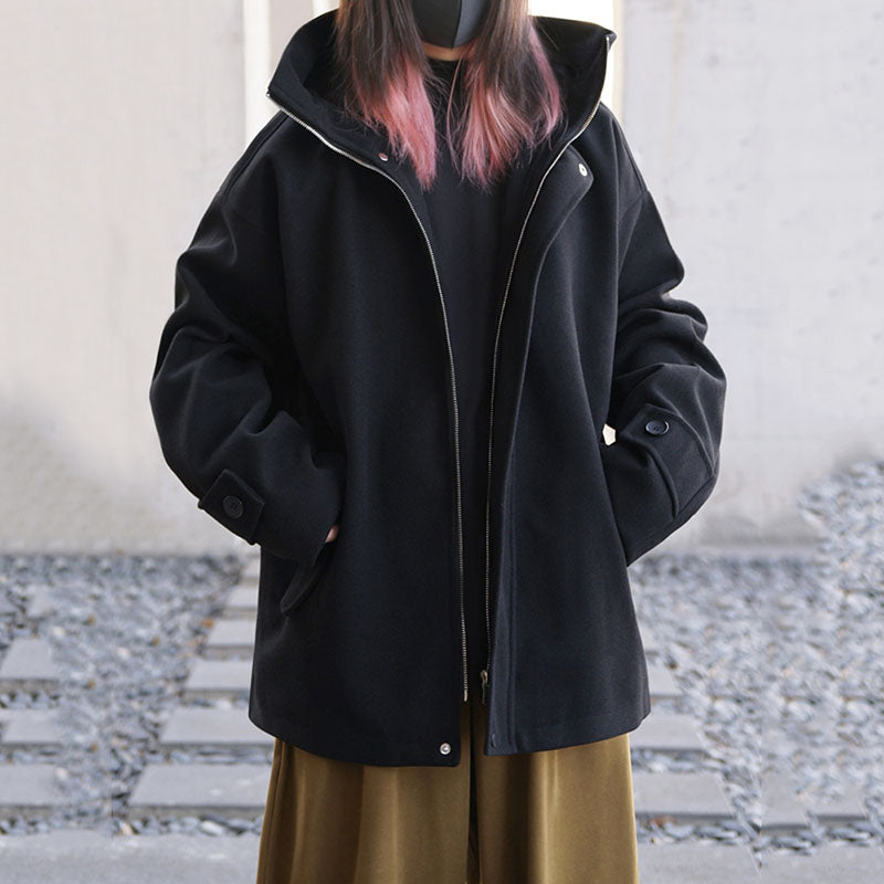 Loose Short Hooded Zipper Coat