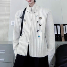 Load image into Gallery viewer, Stand-up Collar Metal-trimmed Knit Cardigan
