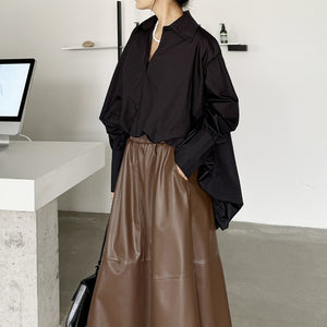 V-neck Irregular Pleated Long-sleeved Shirt
