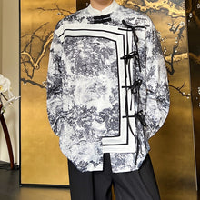 Load image into Gallery viewer, Ink Painting Buckle Tie Long-sleeved Shirt
