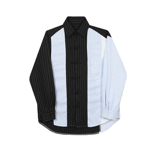 Striped Patchwork Buttoned Retro Shirt