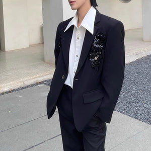 Sequined 3D Embroidered Suit Jacket