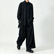 Load image into Gallery viewer, Japanese Draped Asymmetric Hem Long Sleeve Shirt Wide-leg Pants Two-piece Set
