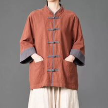 Load image into Gallery viewer, Cotton Linen Three Quarter Sleeve Frog Button Taichi Shirt
