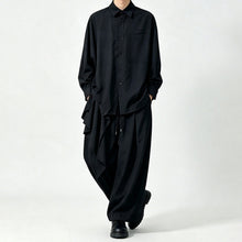 Load image into Gallery viewer, Japanese Draped Asymmetric Hem Long Sleeve Shirt Wide-leg Pants Two-piece Set
