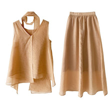 Load image into Gallery viewer, Sleeveless Ribbon-Tie Top and Skirt Two-Piece Set
